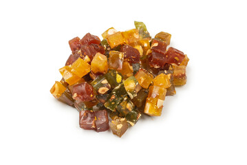 Turkish traditional delight with nuts isolated on white background.