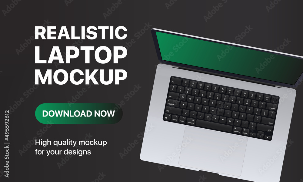 Aufkleber realistic laptop mockup with red gradient screen. notebook mockup top view with download now button.