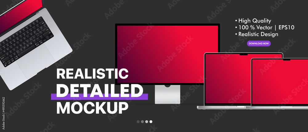 Aufkleber realistic detailed display studio template. desktop computer and laptop. can be used for business pr