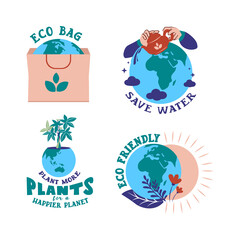 The set of planet stickers, logo designs, badges for Save the planet