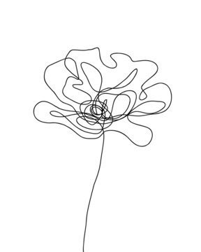 Flower art vector. Minimalist line drawing with a poppy flower for tattoo, prints, posters, cards, banners, flyers, printable. One line artwork. Vector design illustration image