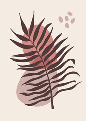 Boho leaf line art vector. Botanical wall art poster vector. Minimal wall art print. Abstract plant design for print, poster. Modern boho design illustration image