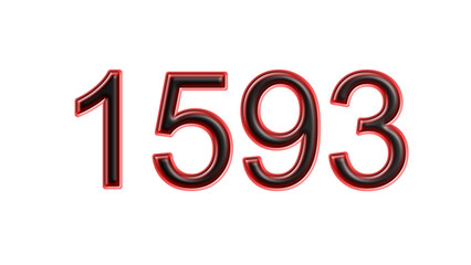 red 1593 number 3d effect white background