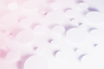 Gentle simple geometric background of ovals in shining light with soft shadows as chaos energy pattern in light gradient very peri and pink color, top view. Futuristic minimal backdrop.