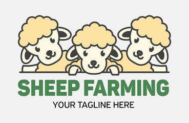 Sheep farming or sheep husbandry cute logo. Raising and breeding of domestic sheep emblem.