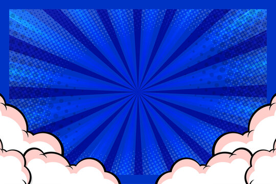 flat design comic style background with cloud on blue