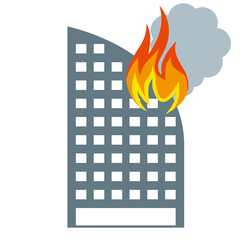 高層ビル、ホテル、タワーマンションの火事のイラスト　アイコン　シルエット損害保険地震災害イメージ © globeds