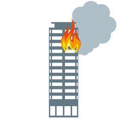 高層ビル、タワーマンションの火事のイラスト　アイコン　シルエット損害保険地震災害イメージ © globeds