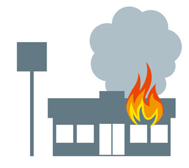 店舗、コンビニエンスストアの火災、火事のイラスト　アイコン　シルエット損害保険地震災害イメージ © globeds