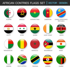 African flags  set and members in botton stlye,vector design element illustration