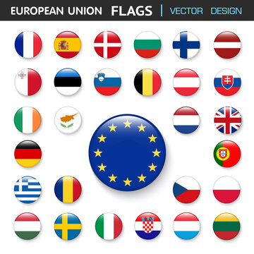 Set of flags european union and members in botton stlye,vector design element illustration