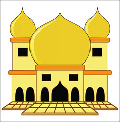 Beautiful Golden City masque Icon vector illustration Ramadan kareem , Eid celebration and preforms in Mosque 