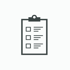 Document with clipboard, checkbox, checklist icon vector isolated
