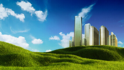 Green City landscape on green meadow - 495599800