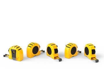 Set of bellow carpenter measuring tape isolated on white with units scale