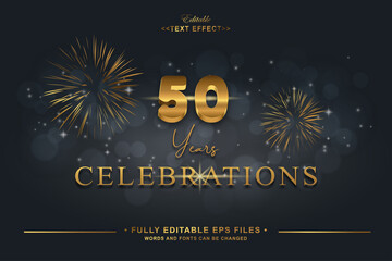  editable gold and black for 50 th  celebration text effect.typhography logo - obrazy, fototapety, plakaty