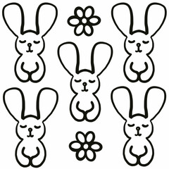 bear,bunny,forest animals,animal in the forest,forest flowers,children's print,linear drawing of bears,bunnies,animal,bear,bunny eyes,nose,mouth,animal eyes