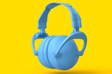 Protective earphones muffs isolated on a yellow monochrome background