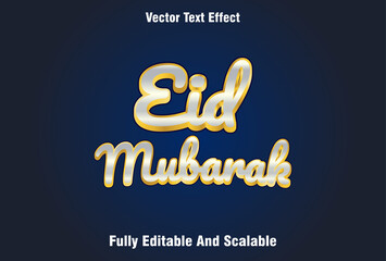 editable eid mubarak text effect with blue and silver color.