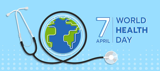 world health day - circle globle world with stethoscope roll around on soft blue background vector design