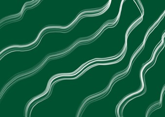 Abstract art dark green color background with wavy white lines. Backdrop with curve fluid emerald striped ornate.