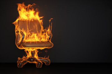 burning office chair on black background