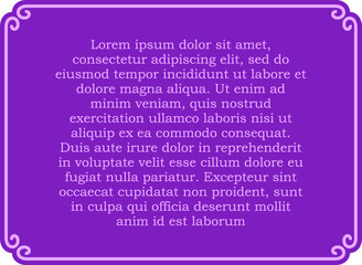 Vector border frame. Purple pink background, page or banner. Simple rectangular horizontal billboard, card, plaque, signboard, sticker or label