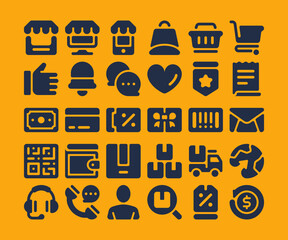 Simple set of 30 Ecommerce icons in rounded glyph style