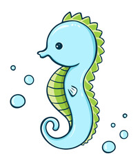 Cute seahorse. Vector illustration of a series of marine drawings. A picture for children educational books, for a print on a T-shirt or your design.