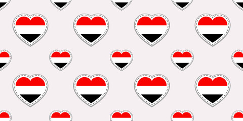 Yemen flag seamless pattern. Yemeni vector stickers. Love hearts symbols flags background. Good choice for sports pages, travel, geographic, elements. patriotic wallpaper.