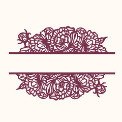 Split monogram with peony flowers, laser cut template, vector. © raynv