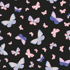 Dark butterfly repeat pattern background.