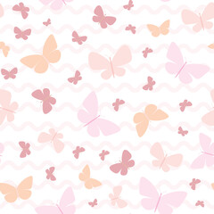 Girly butterfly pattern, seamless vector background.