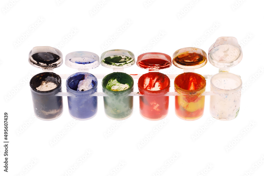 Poster empty paint jars isolated on white background