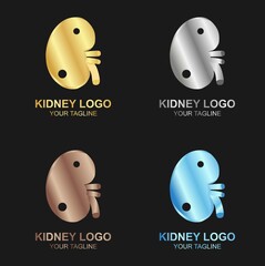 Vector set of luxury golden kidney logo on black background, and also in color, silver, bronze and diamond