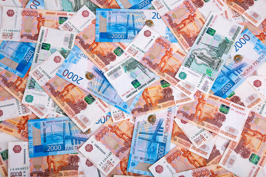 Background of Russian rubles in denominations of one, two and five thousand