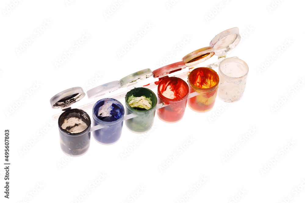 Poster empty paint jars isolated on white background