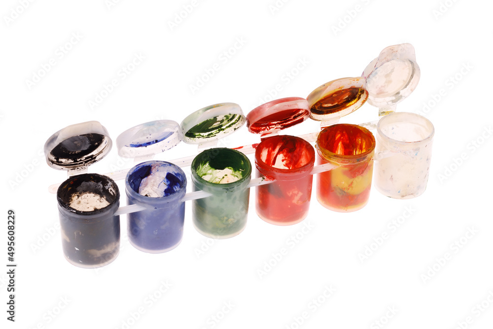 Poster empty paint jars isolated on white background