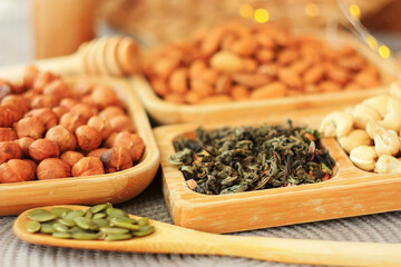 Leafy green tea and nuts