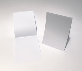 A6 A4 A5 tent fold flyer white page mockup on white background
