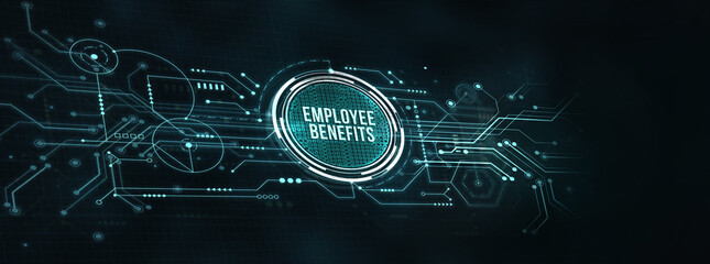 Internet, business, Technology and network concept. Shows the inscription: EMPLOYEE BENEFITS. 3d illustration. - obrazy, fototapety, plakaty