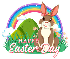 Happy Easter design with bunny in garden