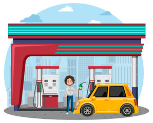 Gas station in cartoon style