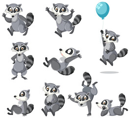 A set of raccoon expression on white background