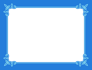Vector border frame. Blue fresh background or advertising banner. Simple rectangular horizontal sign, card, plaque, signboard, sticker or label