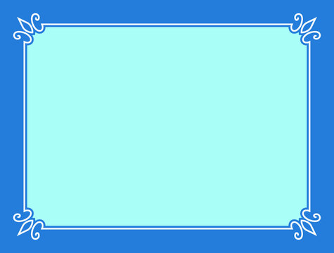 Vector border frame. Blue fresh background or advertising banner. Simple rectangular horizontal sign, card, plaque, signboard, sticker or label