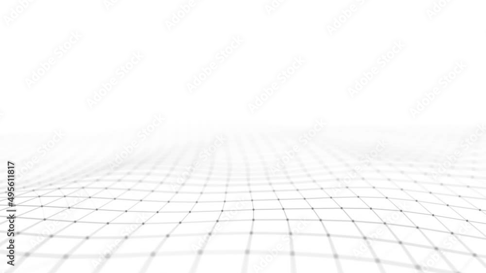 Poster abstract white wave with moving dots and lines. flow of particles. cyber technology illustration. 3d