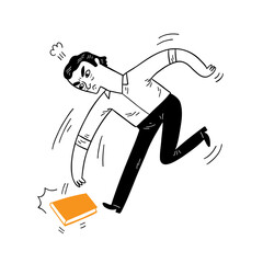 An angry young man throws something on the ground.