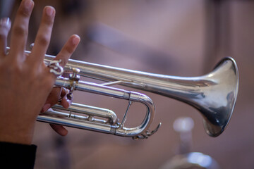 Fototapeta na wymiar Trumpet musician, orchestras and fanfare music artists