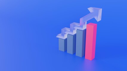 Graph in the style of glassmorphism on a blue background 3d render